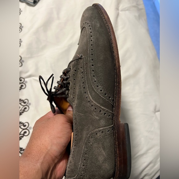 Allen Edmonds Gray Suede Wingtip Oxford Shoes, Sz. 12 3E (extra wide) - Picture 2 of 6